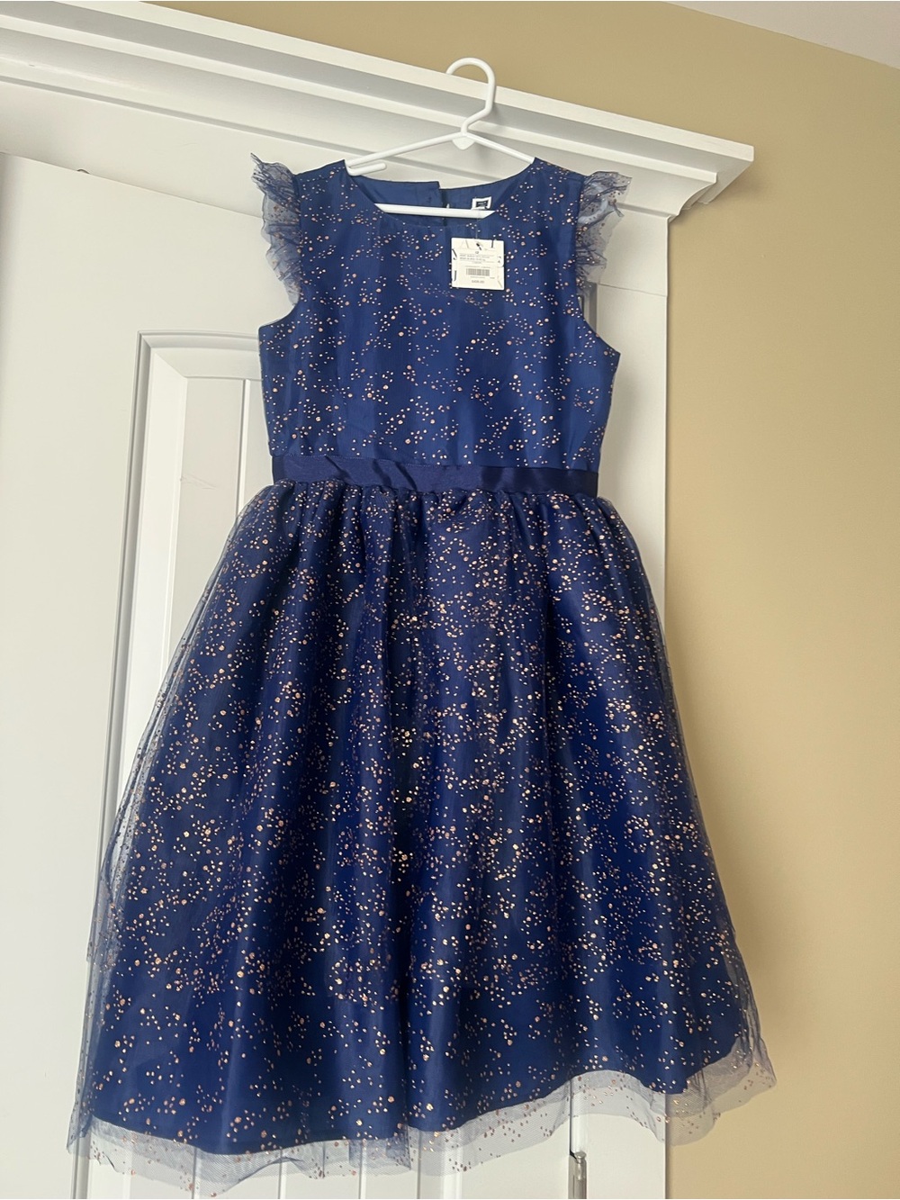 Janie and Jack Navy Dress with Gold Sparkle Tulle